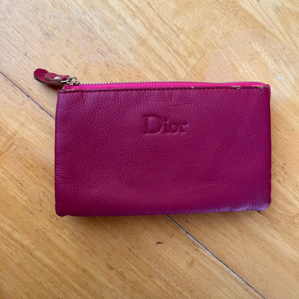 Dior hot pink triple zipper pouch make up bag